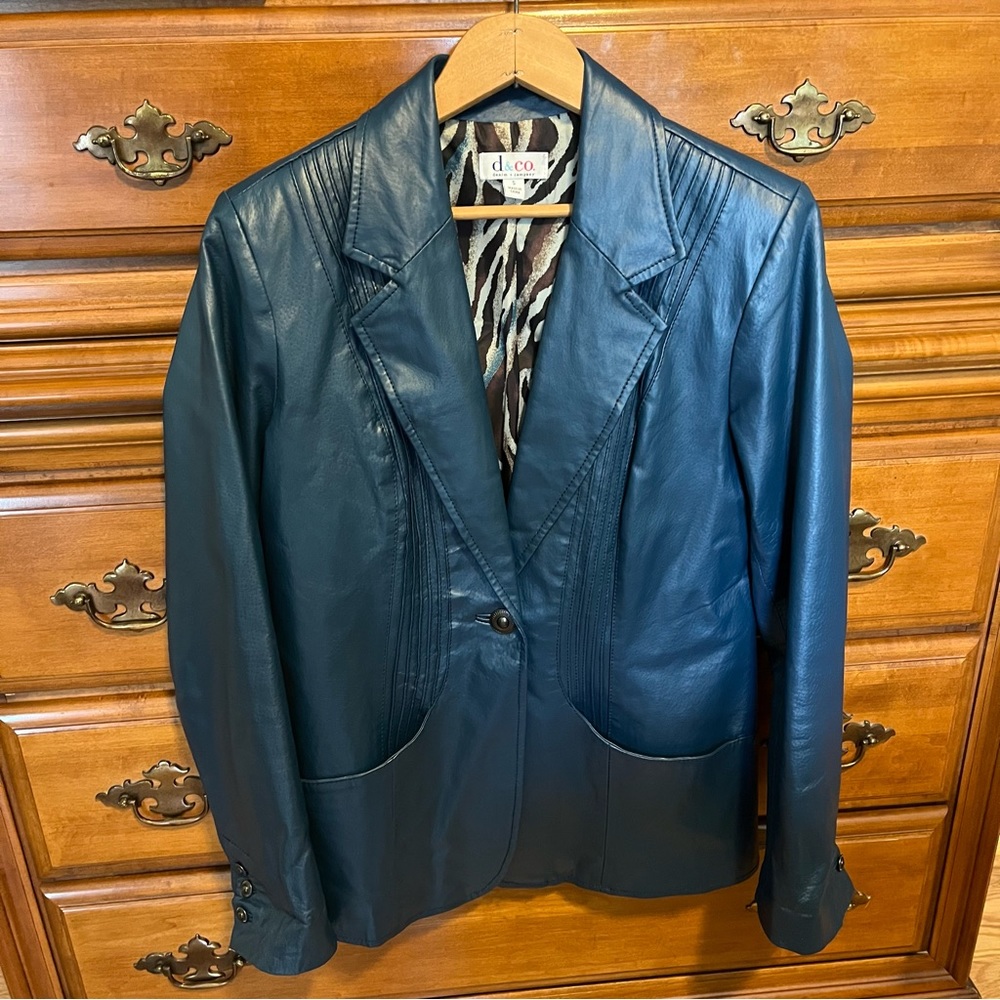 Women’s Denim +Company  Blue Leather Jacket Size Small